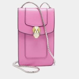 Bvlgari Pink Leather Serpenti Forever Card Case Chain Bag
