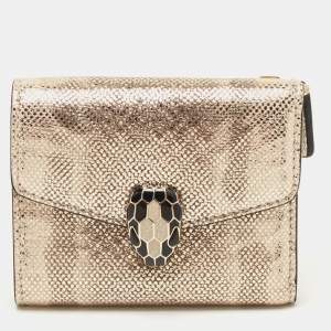Bvlgari Gold Karung Leather Serpenti Forever Trifold Wallet