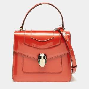 Bvlgari Orange Patent Leather Serpenti Forever Top Handle Bag