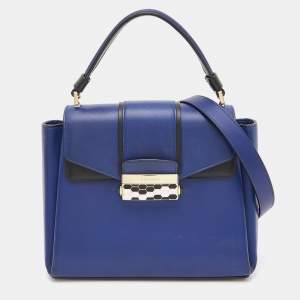 Bvlgari Blue/Black Leather Serpenti Viper Top Handle Bag