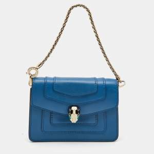 Bvlgari Blue Leather Serpenti Forever Chain Card Case