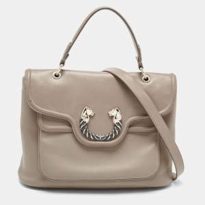 Bvlgari Khaki Green Leather Leoni Top Handle Bag