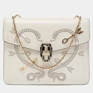 Bvlgari Off White Leather Studded Small Serpenti Forever Shoulder Bag
