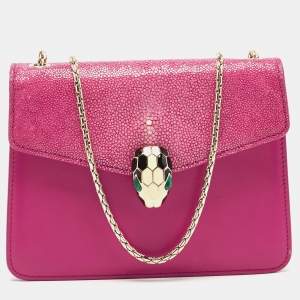 Bvlgari Pink Stingray and Leather Serpenti Forever Shoulder Bag