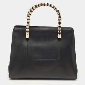 Bvlgari Black Leather and Snakeskin Serpenti Scaglie Tote