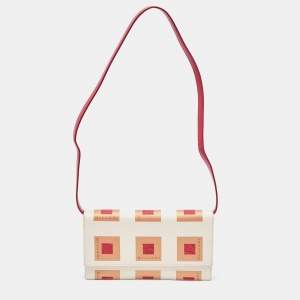 Bvlgari Burgundy/White Printed Fabric and Leather Flap Baguette Bag