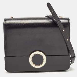 Bvlgari Black Leather and Perspex Small Flap Cover Shoulder Bag