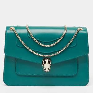 Bvlgari Green Leather Medium Serpenti Forever Flap Shoulder Bag