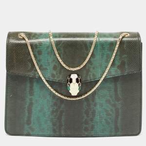 Bvlgari Green Karung Leather Large Serpenti Forever Shoulder Bag