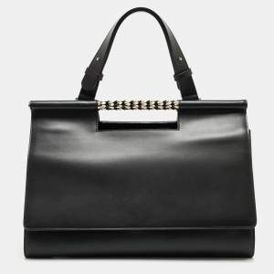 Bvlgari Black Leather and Leopard Print Calfhair Scaglie Serpenti Tote