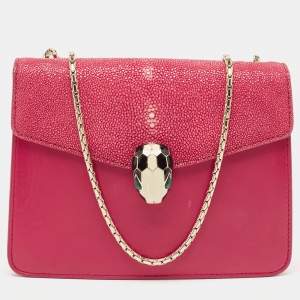 Bvlgari Pink Stingray and Leather Serpenti Forever Shoulder Bag