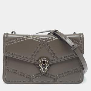 Bvlgari Grey Leather Serpenti Studded Diamond Blast Shoulder Bag