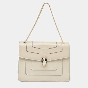 Bvlgari Light Grey Leather Large Serpenti Forever Shoulder Bag
