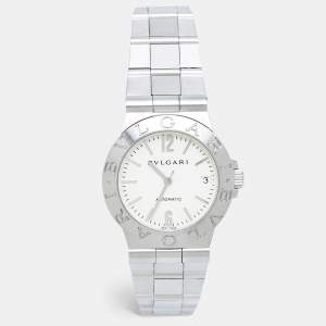 Bvlgari White Stainless Steel Diagono LCV35S Men's Wristwatch 35 mm