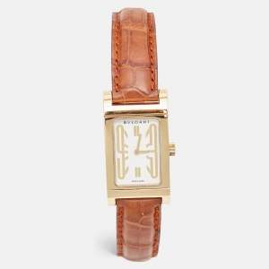 Bvlgari White 18K Gold Yellow Gold Alligator Leather Rettangolo RT29G Women's Wristwatch 29 mm