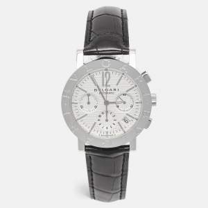 Bvlgari Silver Stainless Steel Alligator Leather Bvlgari Bvlgari BB38SLCH Men's Wristwatch 38 mm