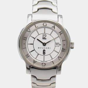 Bvlgari White Stainless Steel Solotempo ST29S Quartz Women's Wristwatch 29 mm