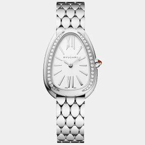 Bvlgari White Stainless Steel Diamond Serpenti Seduttori Women's Wristwatch 35 mm