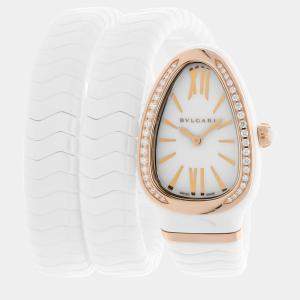 Bvlgari White Ceramic Serpenti Spiga 102886 Quartz Women's Wristwatch 35 mm