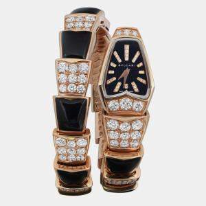 Bulgari Black Diamond 18k Rose Gold Serpenti 101790 Quartz Women's Wristwatch 26 mm