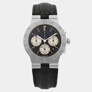 Bvlgari Diagono 18K White Gold Black Dial Quartz Unisex Watch Chw35G 35 mm