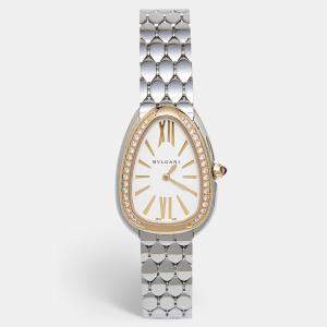 Bvlgari Silver 18k Rose Gold Diamond Stainless Steel Serpenti Seduttori 103143 Women's Wristwatch 33 mm 