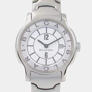Bvlgari White Stainless Steel Solotempo ST29S Quartz Women's Wristwatch 29 mm
