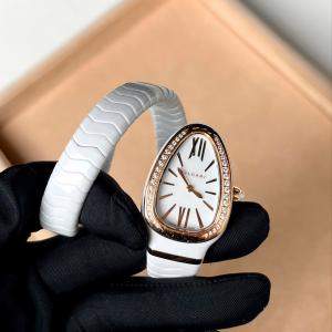 Bvlgari White Diamond 18k Rose Gold Serpenti 102613 Quartz Women's Wristwatch 35 mm