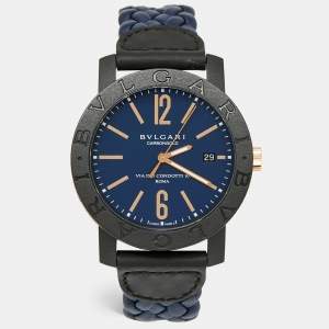 Bvlgari Navy Blue Carbongold Leather Via Dei Condotti 10 Roma BB40CL Women's Wristwatch 40 mm