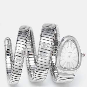 Bvlgari Silver Opaline Stainless Steel Serpenti Tubogas 101911 Women's Wristwatch 35 mm