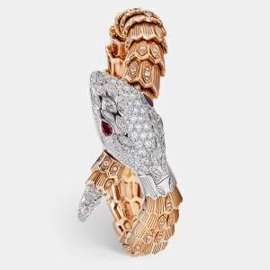 Bvlgari Silver Dial Diamond Ruby Two-Tone 18K Gold Serpenti 102239 Women's Wristwatch 40 mm