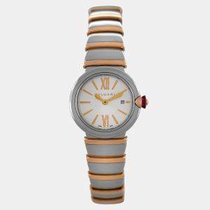 Pre Owned Bvlgari Lvcea 102193 Quartz Silver 18k Rose Gold Stainless Steel Women's Wristwatch 28 mm