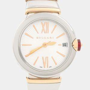 Pre Owned Bvlgari Lucea LUP33SG Automatic White Diamond Stainless Steel and Gold Women's Wristwatch 33mm