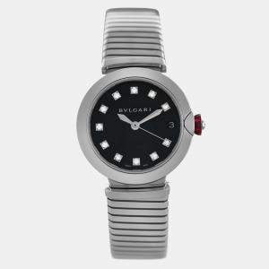 Pre Owned Bvlgari Lvcea LU33S Automatic Black Diamonds Stainless Steel Women's Wristwatch 33 mm