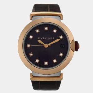Pre Owned Bvlgari Lvcea LUP36SG Automatic Burgundy 18k Rose Gold Diamonds Women’s Wristwatch 36 mm