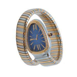 Bvlgari Blue Dial Serpenti Steel & Rose Gold Diamond Bezel Watch