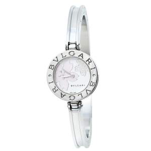 Bvlgari White Mother of Pearl Flower Motif Stainless Steel Diamonds B.Zero1 BZ22S Women's Wristwatch 22 mm