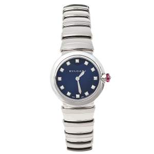 Bvlgari Blue Stainless Steel Diamond Lvcea LU 28 S Women's Wristwatch 28 mm