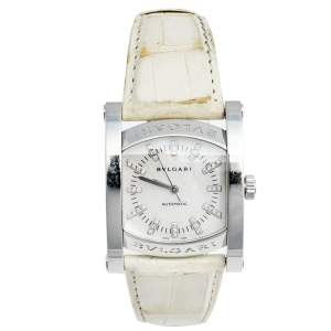 Bvlgari Mother of Pearl Diamond Stainless Steel Leather Assioma AA 44 S Women's Wristwatch 34 mm