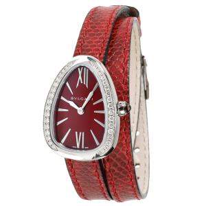 Bulgari Red Diamonds Stainless Steel Serpenti 112483 Women's Wristwatch 20 x 27 MM