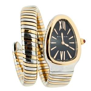 Bvlgari Black 18k Rose Gold Stainless Steel Serpenti Tubogas 102123 Women's Wristwatch 35 mm