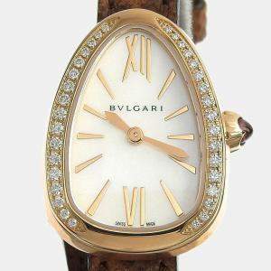 Bvlgari Mother of Pearl Diamond 18k Rose Gold Serpenti SPP27WPGDL Quartz Women's Wristwatch 20 mm