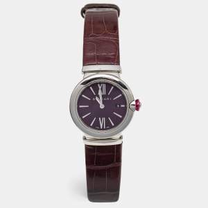 Bvlgari Purple Stainless Steel Alligator Leather Lvcea 102566 Women's Wristwatch 28 mm