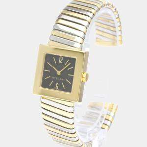 Bvlgari Black 18K Yellow Gold And Stainless Steel Tubogas Quadrato Women's Wristwatch 22 mm