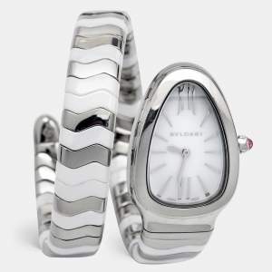 Bvlgari White Ceramic Stainless Steel Serpenti Spiga 102182 Women's Wristwatch 35 mm 