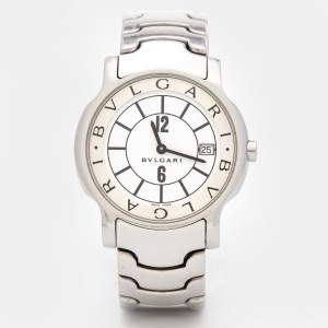 Bvlgari White Stainless Steel Solotempo ST35S Unisex Wristwatch 35 mm