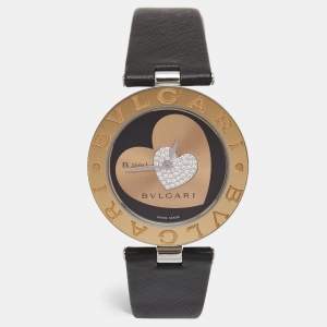 Bvlgari Double Heart Diamond 18k Rose Gold Stainless Steel Leather B.Zero1 BZP35S Women's Wristwatch 35 mm