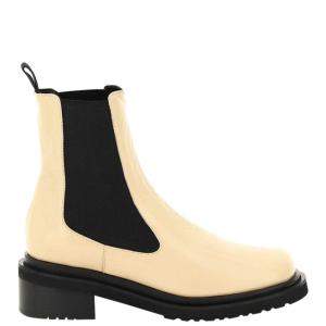 By Far Beige Gloss Grained Leather Rika Sand Chelsea Boots Size IT 37
