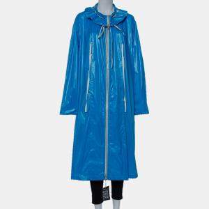 معطف مطر كالفن كلاين سحاب أمامي كبير الحجم ألياف صناعية أزرق مقاس وسط (ميديوم)