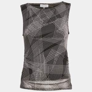 Pre Owned Calvin Klein Black Printed Mesh Sleeveless Top S